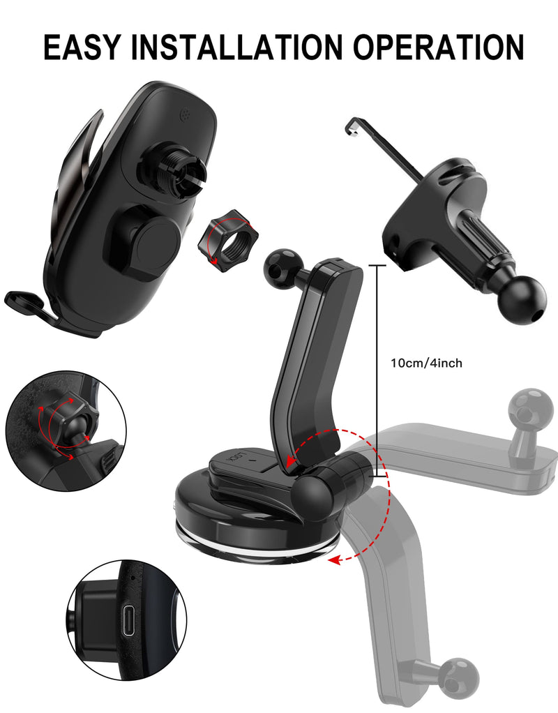 Wireless Car Charger Mount, Fast Charging Auto Clamping 15W Intelligent Dual Control Induction Car Phone Holder Mount Wireless Charging Compatible with All iPhone Android Smartphone