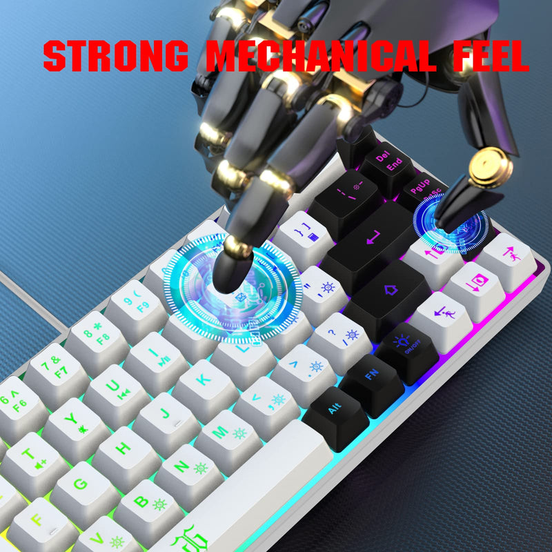 Snpurdiri 60% Gaming Keyboard, RGB Backlit Mini Keyboard,Built-in Steel Plate, Membrane Keyboard but Super Mechanical Feel for Windows PC Gamers(68 Keys,White-Black) White Black