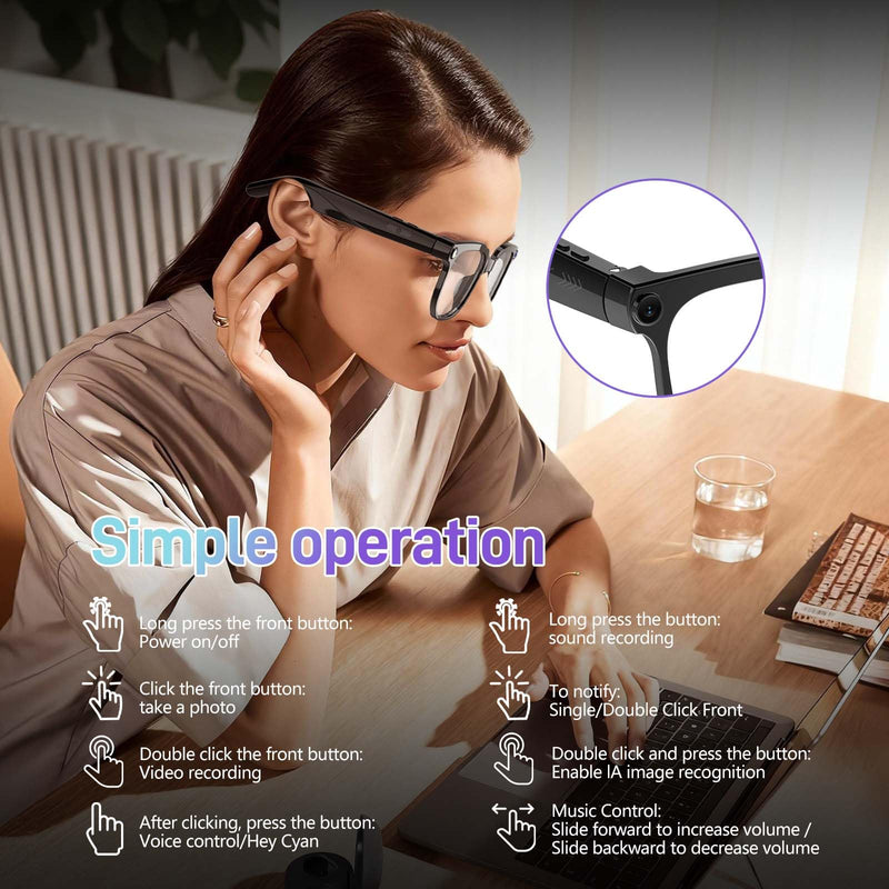 AI Smart Glasses with Camera,800W Camera Glasses for Men and Women,Recording Glasses with Cameras,Replaceable Lenses/Real-Time Translation/Voice Control,Music Playback for Travel/Outdoor/Business Photochromic Lens