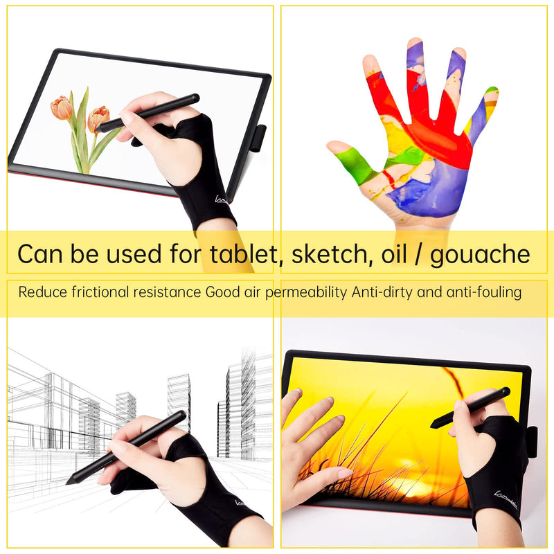 Digital Drawing Glove 2 Pack,Artist Glove for Drawing Tablet,ipad,Sketching,Art Glove with Two Finger for Right Hand and Left Hand （Smudge Guard,Large,3.35 x8.98inch L