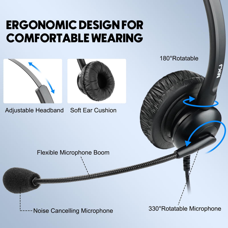 [AUSTRALIA] - MKJ Cisco Headset Noise Canceling Wired Headphones with Microphone Corded RJ9 Telephone Headset for Cisco Office Phones CP-7821 7940 7942G 7945G 7961G 7962G 7965G 7971G 7975G 8865 9951 Basic Mono Headset 