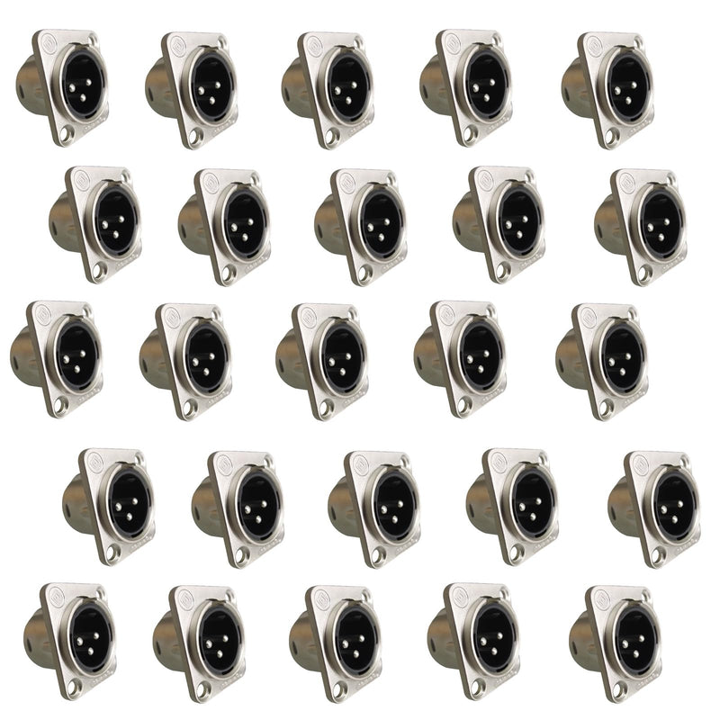 RIVIERA XLR Panel Chassis 3pin Male with Fine Chrome-Plated Metal Housing and Silver-Plated Contacts (25 Pack Silver Male) 25 Pack Male Silver