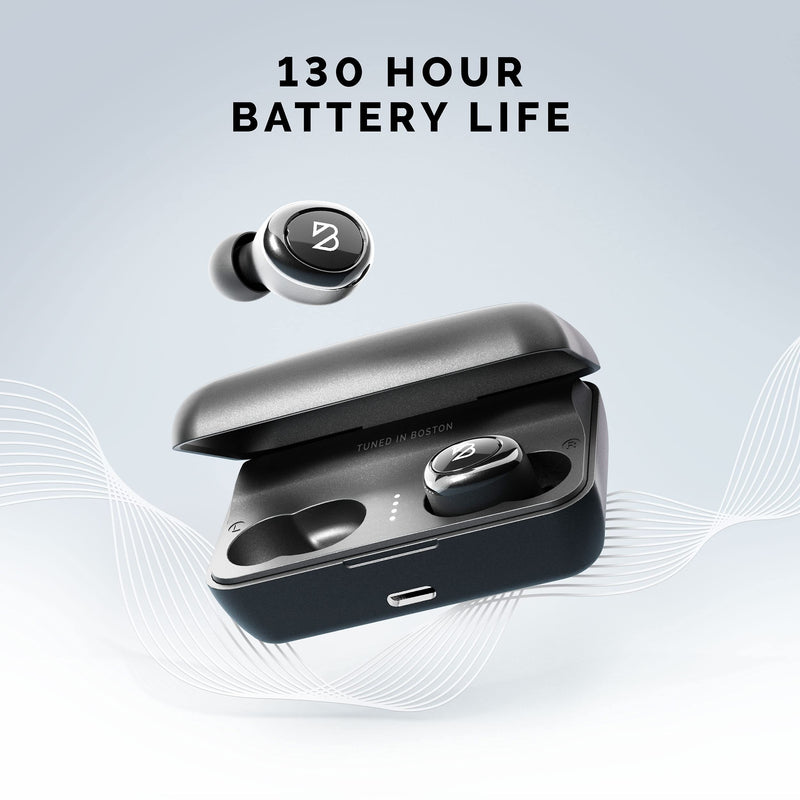 Back Bay Audio Sweatproof Wireless Bluetooth Earbuds,130 Hour Battery Life | Wireless Earbdus for iPhone, Android, Mini Charging Case, TWS Headphones with Microphone, Gift for Runners Duet 50 Pro Black