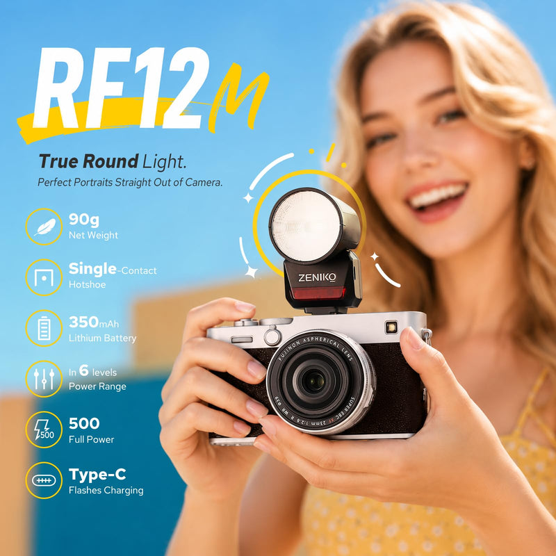 ZENIKO RF12M mini Round Head Flash with T1 2.4G Wireless Trigger Off Camera Used for Studio Photography