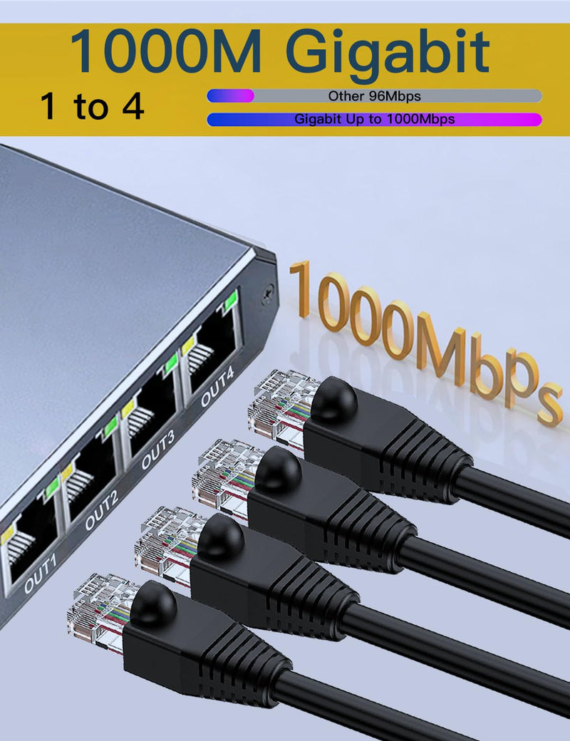 Ethernet Splitter, ethernet hub 4 Port gigabit,Ethernet Splitter 1 to 4,Network hub,Internet Switch 4 Port,netgear Switch (4 Devices Working simultaneously with Gigabit Network)