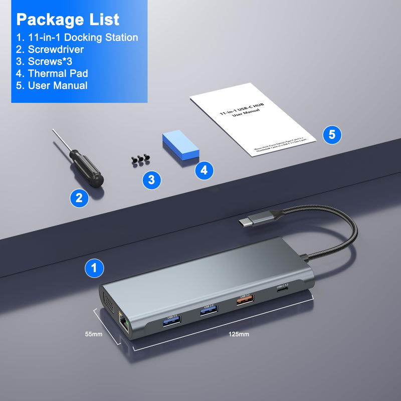 USB C Dock with M.2 NVMe SSD Enclosure, 10Gbps M.2 NVMe SSD Docking Station, USB C Hub with SSD Slot, Laptop Docking Station with 4K HDMI/PD100W/USB 3.2 Gen2/VGA/Gigabit LAN/SD/TF Card Reader