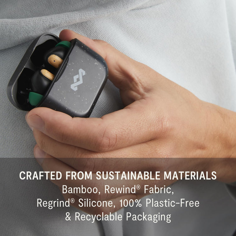 House of Marley Little Bird True Wireless Earbuds, Touch Controls, Built-in Mic, 24 Hours Playtime with Case, USB-C Quick Charge, Sustainable Materials, Movie and Gaming Mode, Black | Earphones with integrated microphone, 24 hours of battery life, In-e...