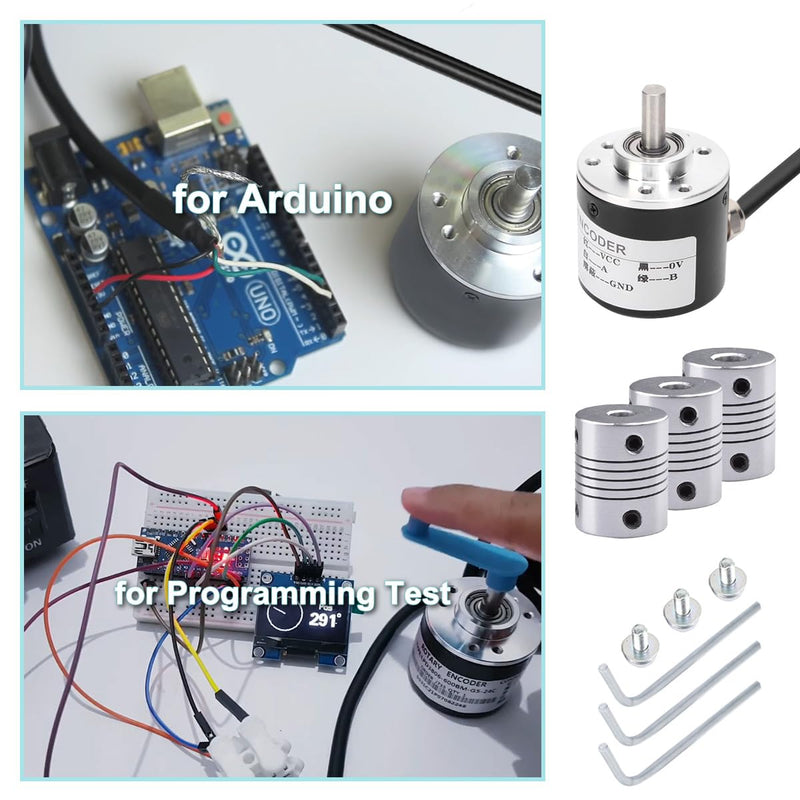 JYUDAUFU Incremental Rotary Encoder, DC 5-24V 600P/R AB 2 Phase Quadrature Optical Encoder, NPN Output with Program Test Accessories, for Radio, Button Module, Wheel Speed Sensor, Mouse Wheel