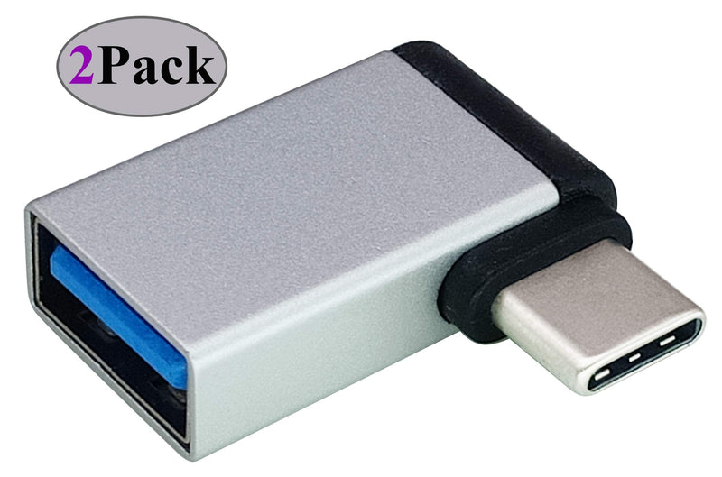 AAOTOKK Right Angle USB C to USB 3.0 Adapter 90 Degree Type C Male to USB A 3.0 Female Converter,On The Go(OTG) for Smartphone,Laptops,Mouse Keyboards,More USB and Type-C Devices (2 Pack-Silver M/F) silver M/F