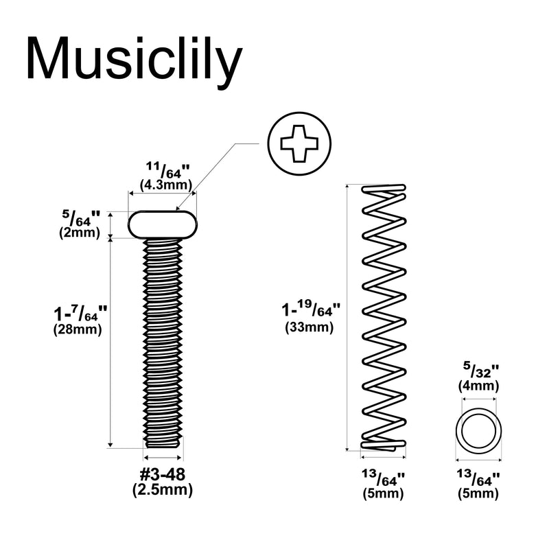 Musiclily Ultra UNC#3-48X1.1 Inch Stainless Steel Humbucker Pickup Mounting Screws and Springs Set for American Made Electric Guitar, Black (Set of 6)