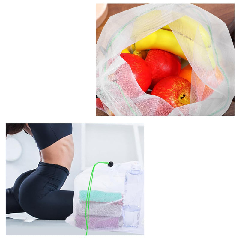 [AUSTRALIA] - Vimmvid Pack of 10 Fruit Vegetables Large Mesh Bag, Washable Vegetable Net and Shopping Net with Drawstring, Transparent Mesh Bags for Fresh Storage of Fruit and Vegetables, Green, Unit size 