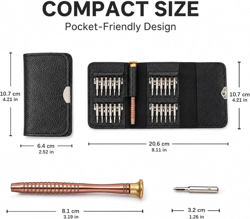 Black Mini Precision Screwdriver Set for Electronics Repair | Magnetic rotatable handle, non-slip grip, 4.2x2.5x0.6in pocket size, for smart devices & consoles.