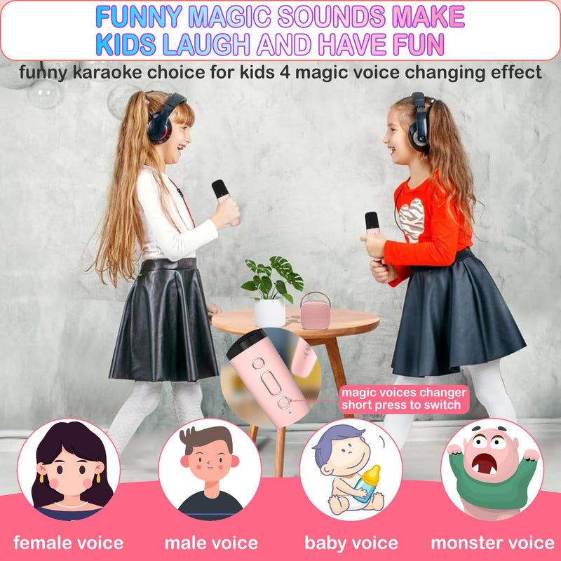 [AUSTRALIA] - Mini Karaoke Machine for Kids Age 4-12, Bluetooth Speaker with 2 Wireless Microphone & LED Lights, Christmas Birthday Gifts for Girls Boys Kids Adults K1-2MIC-PINK 