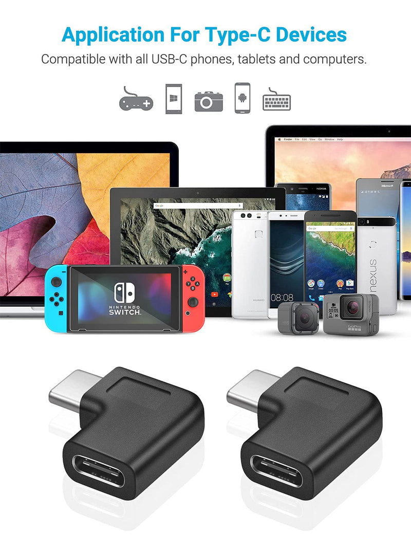 URWOOW USB C Right Angle Adapter,90 Degree USB C to USB Type-C Male to Female Adapter Convertor Extension, for Laptop & Tablet & Mobile Phone (2 Pack). 2 pack