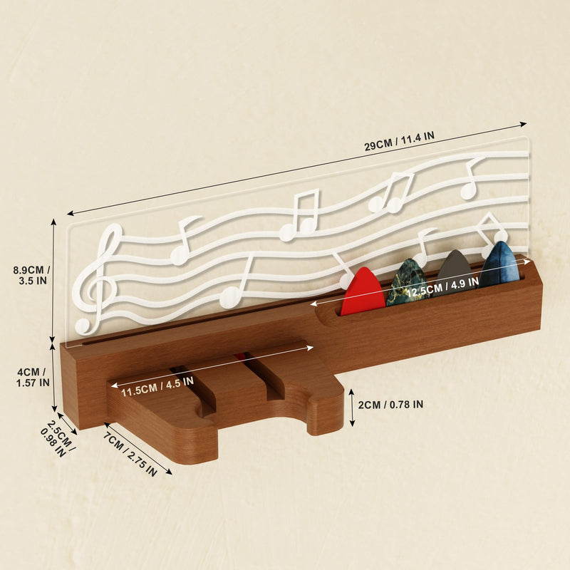Guitar Wall Mount Stand with LED Lights - Solid Wood & Acrylic USB-Powered Guitar Accessories - Gift for Men, Guitar Players, Music Lovers (for Acoustic, Electric Bass, Ukulele) Warm yellow music note