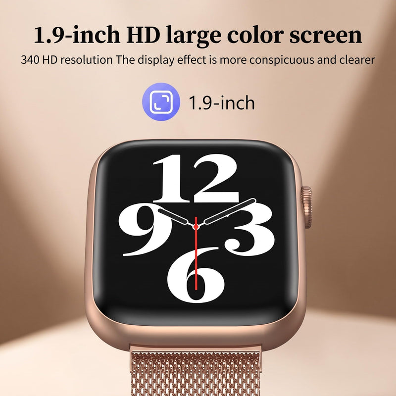 Smart Watches for Women Blood Pressure, 1.9" HD Full Touch Screen, Fitness Tracker with Heart Rate Blood Oxygen Sleep Monitor, IP67 Waterproof Smartwatch, 123 Sports Fitness Tracker for Android iOS Rose Gold