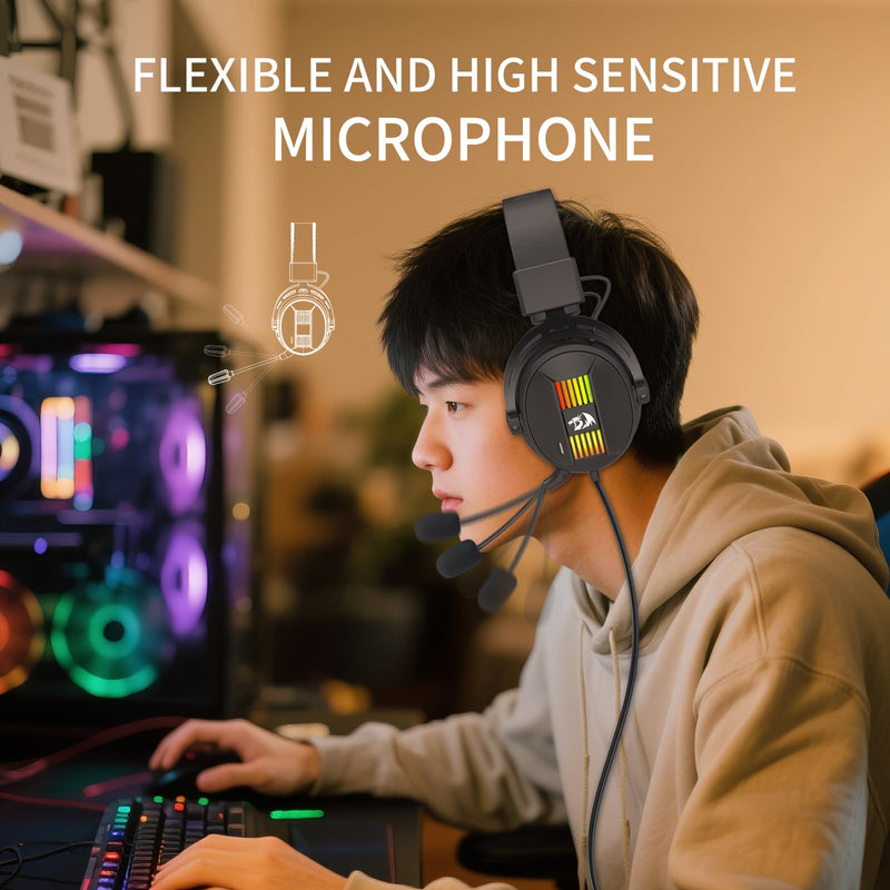 Redragon H375 Wired Gaming Headset, 53mm Drivers 7.1 Surround Sound, Detachable Noise Cancelling Mic, USB Computer Headset with RGB, Lightweight Design for PC/Laptop/PS4 | 53mm Driver, Removable Noise Cancelling Microphone, Lightweight Design, Compatib...