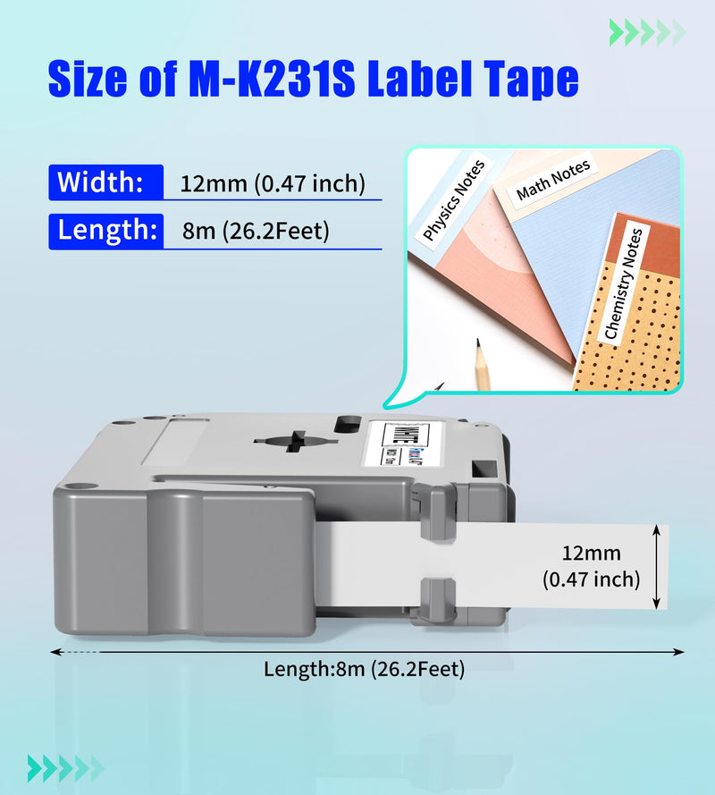 [AUSTRALIA] - M-K231 Replacement for Brother M Tape 12mm 0.47'' White, M-K231s MK231s M231 Label Tape Replace for Brother PTouch PT-M95, PT-90, PT-70, PT-65, PT-60, PT-45 Label Maker Refills, 3 Pack 
