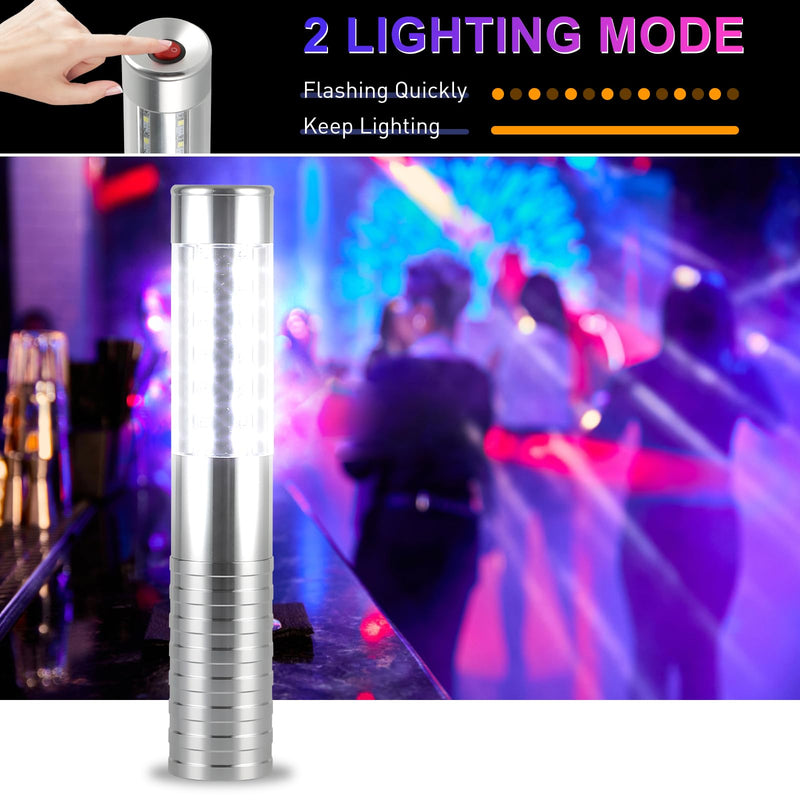 WILON Bottle Service Lights Rechargeable Bottle Service Sparklers Reusable Handheld Girl Lights LED Baton Strobe Light for Parties Bar Club Nightclub Birthday Weddings - 2 Pack Silver-2P