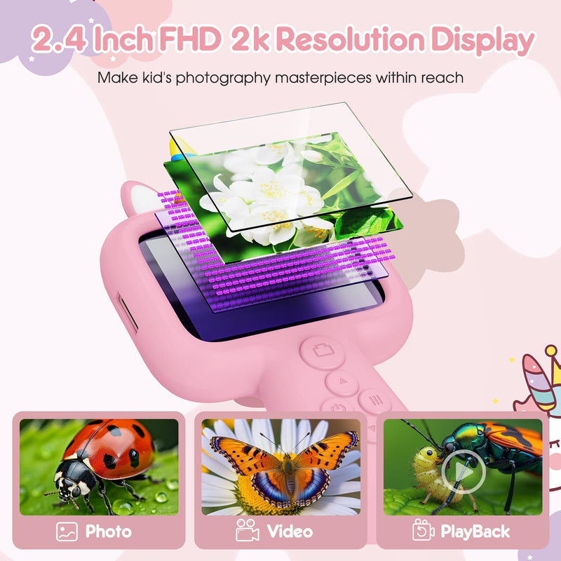 Magnifying, 2.4" Microscope for Kids, 600X-4800X Handheld Digital Miniscope, Portable Pocket Magnification Microscope Photo & Video | Education Toys for Age 3 4 5 6 7 8 9 10 Girls Boys Pink