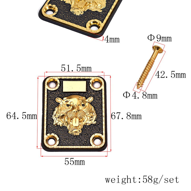 Alnicov Guitar Neck Plate， Guitar Neck Plate Engraved Animal Head Pattern for Electric Guitar