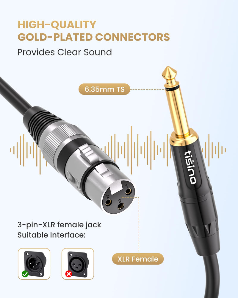[AUSTRALIA] - Tisino Female XLR to 1/4 (6.35mm) TS Mono Jack Unbalanced Microphone Cable Mic Cord for Dynamic Microphone - 25 FT/8 Meters 25 feet 