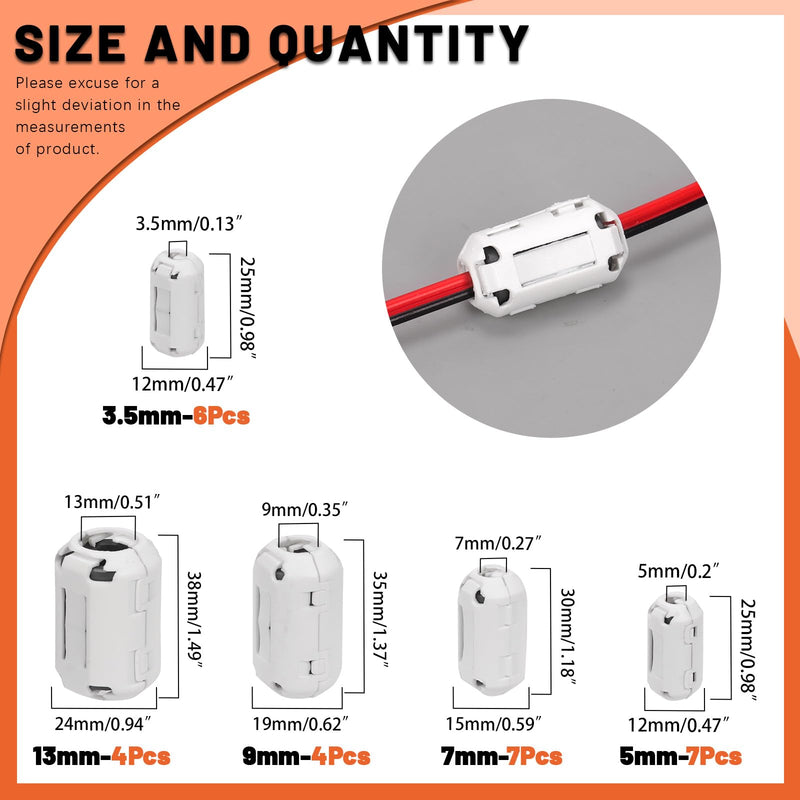 [AUSTRALIA] - Tanstic 28Pcs White Clip-on Ferrite Ring Core RFI EMI Noise Suppressor Cable Clip for 3.5mm 5mm 7mm 9mm 13mm Diameter Cable 