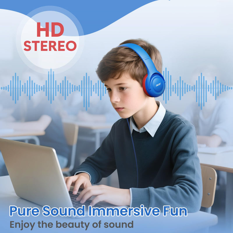 [Purple Green+Blue Red] Kids Headphones Wired for School - Over-Ear 85/94dB Volume Limiter, 3.5mm Jack Foldable Stereo Sound Headset for Toddlers Girls Boys Travel Learning Entertainment Tablet Kind