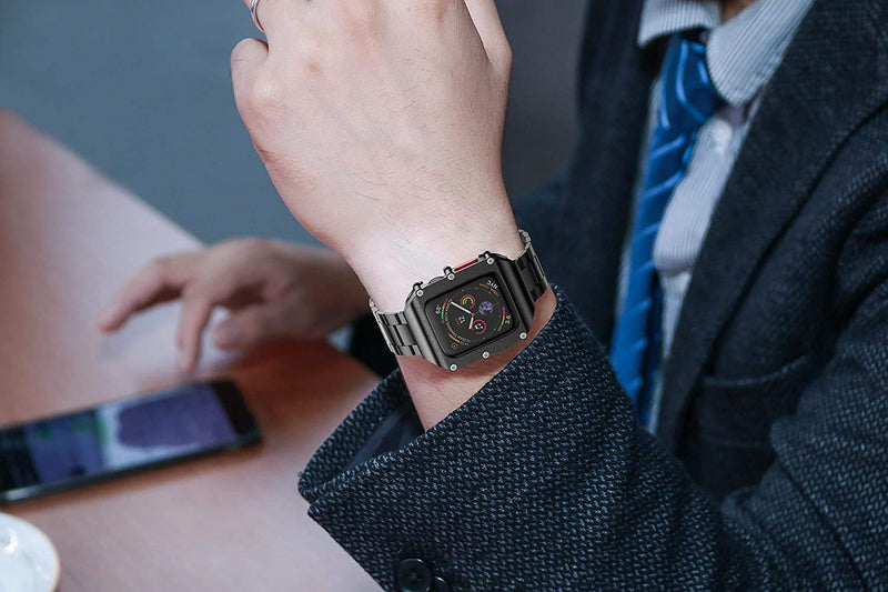 Compatible with Apple Watch Series 3 42mm Case Screw Fixed, Stainless Steel Case with Band for men for 42mm Series 3 Series 2 Series 1