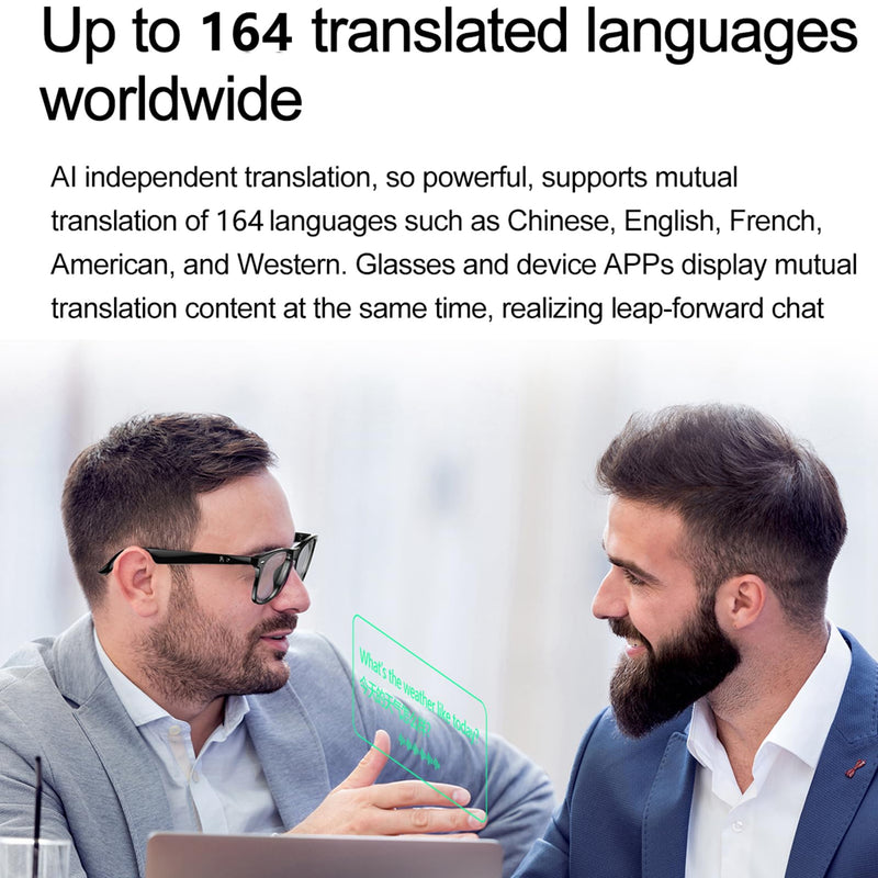 AI Translation Glasses,Smart Glasses for Men & Women with ChatGPT,164-Language & AI Real-time Translation , 7 Day Ultra-Long Standby,UV400 Blue-Light Blocker,Waterproof,Voice-Assistant AI Glasses