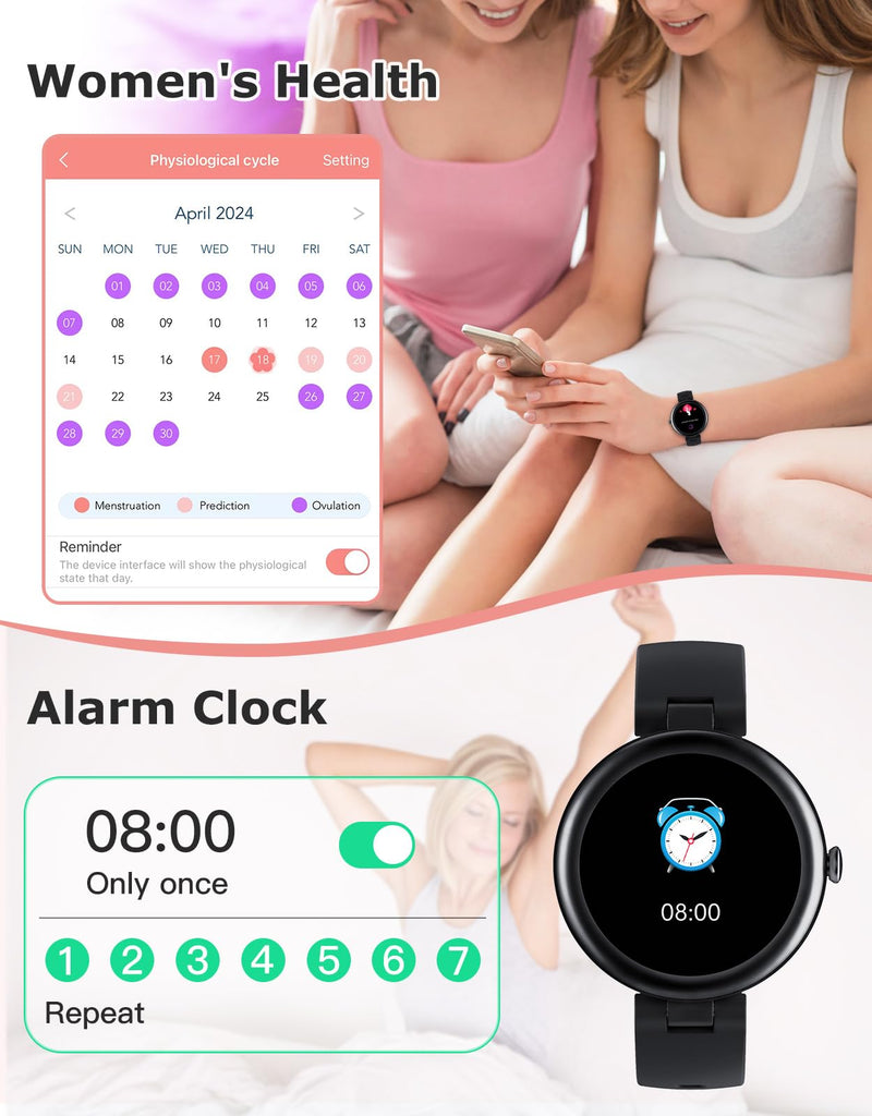 Smart Watches for Women, Round Bluetooth Call Smartwatch for iPhone Android Phones, Waterproof Fitness Tracker Watch with Heart Rate Monitor Sleep Tracker 100+Sports, Stylish Gifts for Women Black