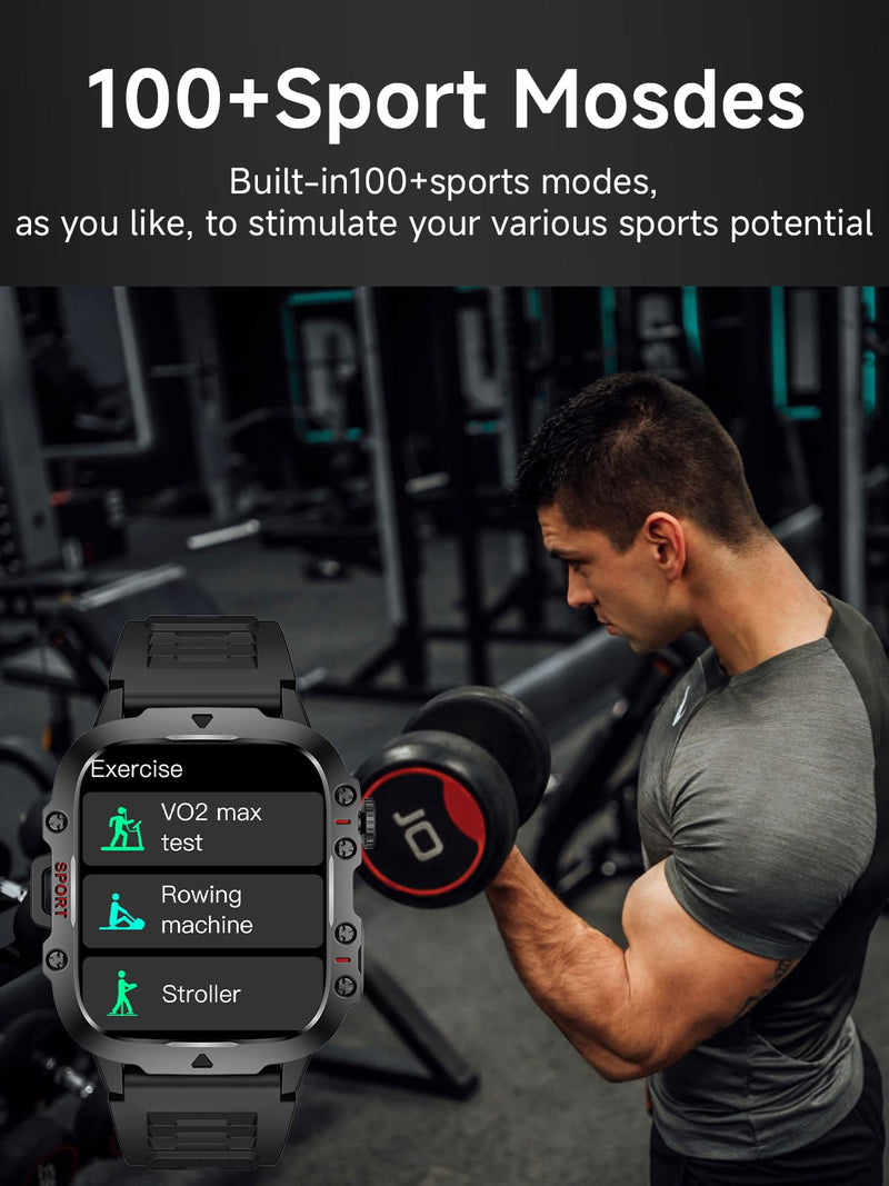 Blood Pressure Watch Men, IP68 Waterproof Blood Pressure Watch, 1.96" High-Resolution Touch Screen Smart Fitness Tracker with 100+ Sport Modes Compatible with Android and iOS, Black
