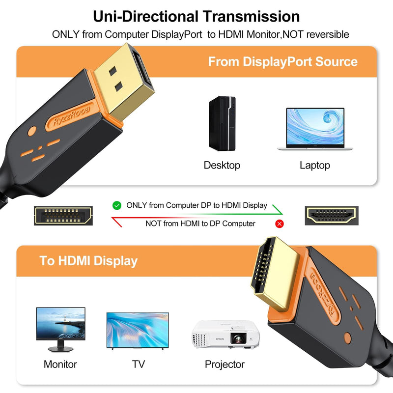 4K DisplayPort to HDMI Cable, 3FT, 10-Pack, Gold-Plated | 4K UHD Video & Audio. Gold-plated Connectors. Uni-directional DP to HDMI. Works with PC, Monitor, HDTV, Projector. Orange