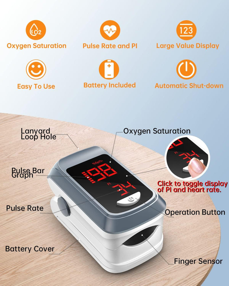 HOLFENRY Bluetooth Pulse Oximeter Finger Oximeter with App, Oxygen Saturation Meter Finger, Blood Oxygen Meter Finger for Heart Rate, Free App (Grey) gray