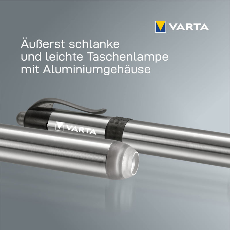 VARTA 2 x Diagnostic Light LED Double Pack Including 1x AAA Battery, Pen Light, Pupil Light, Extremely Slim and Lightweight Pen Torch, Torch, for Hospital, Doctor's Practice, Silver Diagnostikleuchte LED 2er Pack