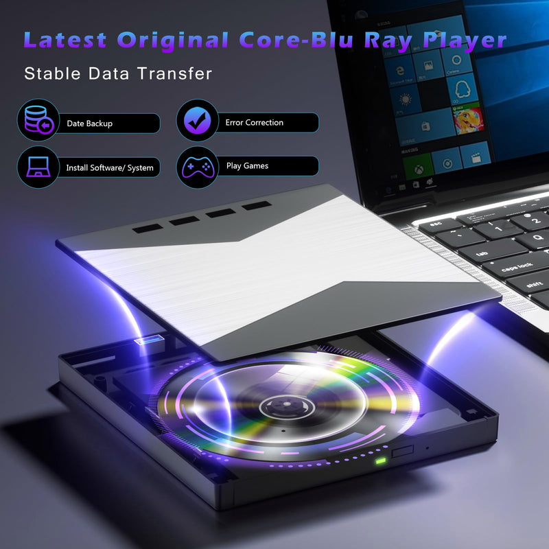 [AUSTRALIA] - Wbacon External CD/DVD Drive for Laptop, DVD Player for Laptop, 8 in 1 Ultra-Slim CD Burner with 4 USB Ports and 2 TF/SD Card Slots, External Disk Drive Optical Compatible with Desktop Mac Windows 