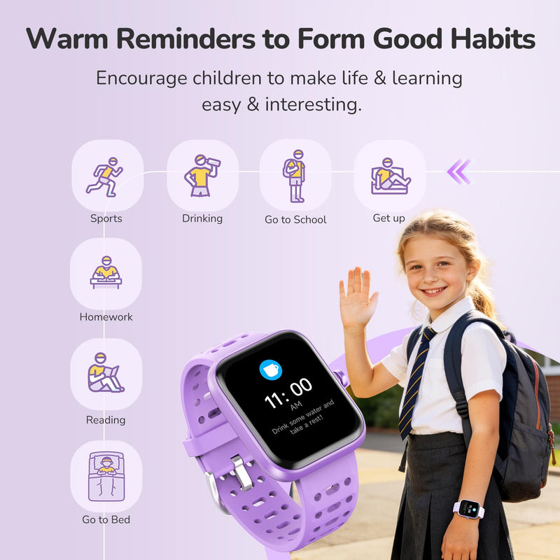 ENOMIR Kids Smart Watch for Girls, Health Monitor,Pedometer Watch for Kids | Smart Watch for Kids with Puzzle Games, Sleep/Heart Rate//SpO2 Monitor, Activities Track,Alarm Reminders,Gifts for Girls 5-16 Purple 2 Straps