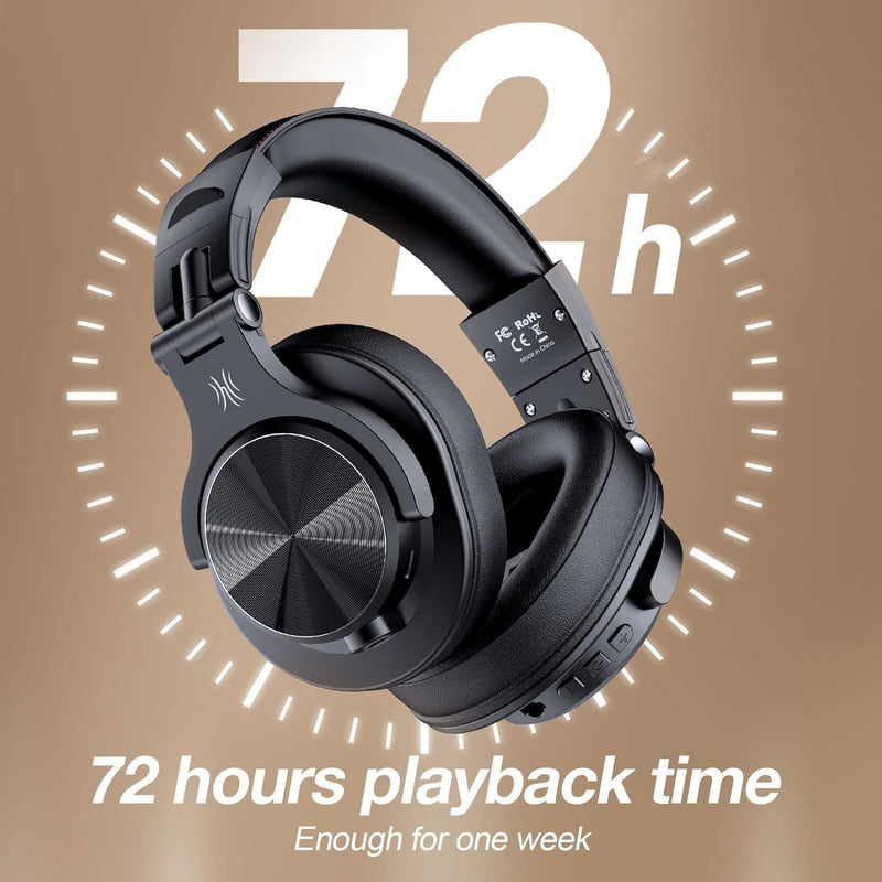 OneOdio A70 Bluetooth Over-Ear Headphones, Hi-Res Wired DJ Studio - Black | Wireless over-ear headphones with 72H playtime, 3.5mm/6.35mm wired jacks for studio monitoring, mixing, guitar, amp and PC