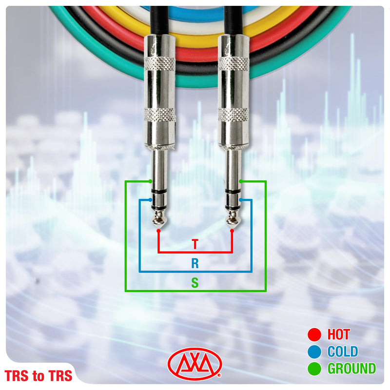 AxcessAbles Balanced Audio Cables - 1/4" TRS to TRS 6 Pack (10ft) 10ft