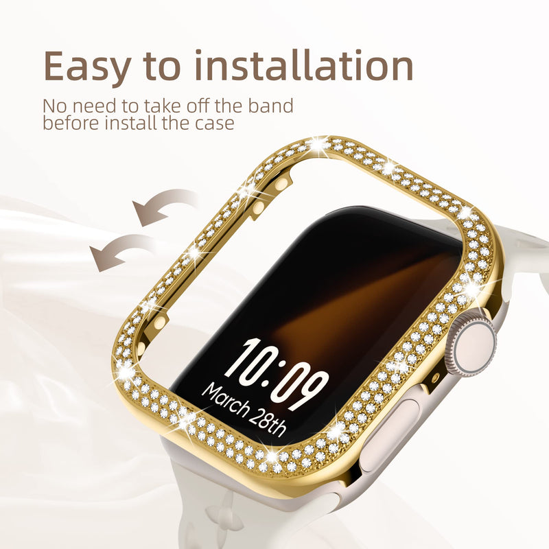 Missair Stainless Steel Metal Band and Bling Metal Case Compatible with Apple Watch 38mm Series 3