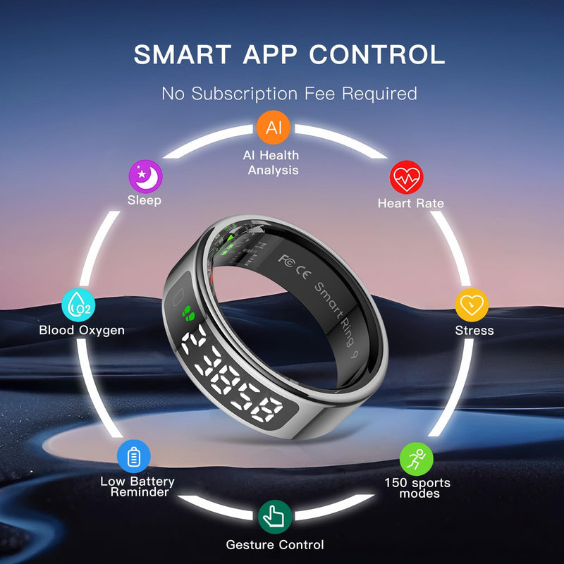 Smart Ring with Display Screen Health Tracker and Touch Button, Bluetooth Connection Health Ring Tracks/Sleep/Sports Activities, IP68 Waterproof (Gold, 11#) Gold #11