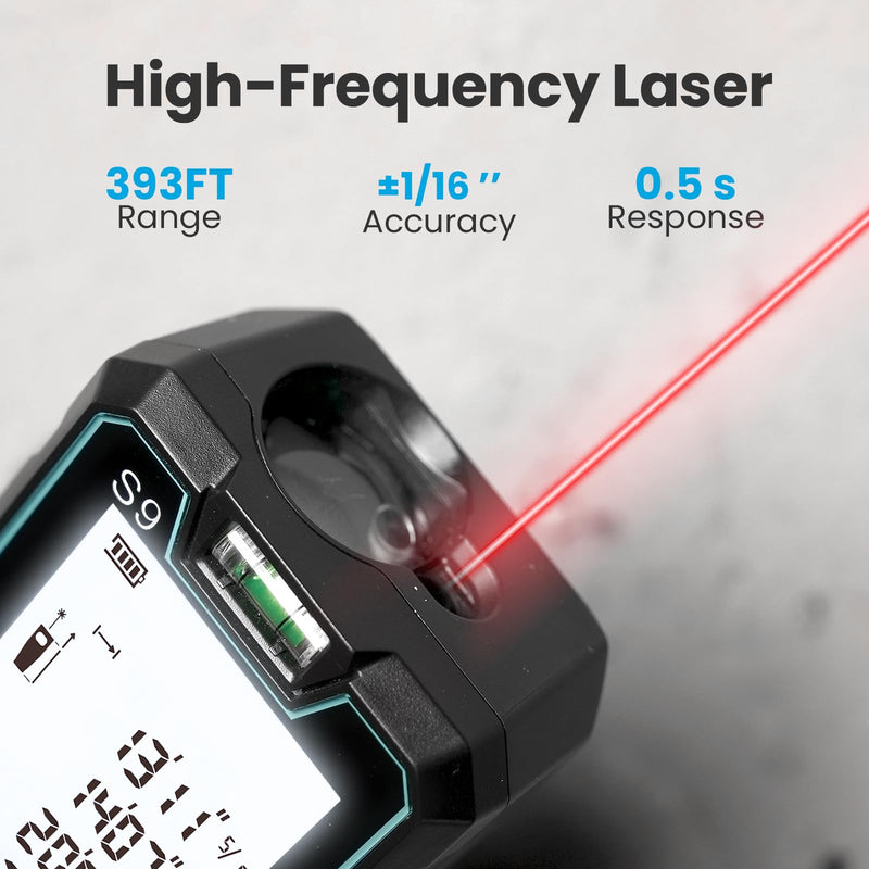 [AUSTRALIA] - ACEGMET Laser Measure, 393ft/120m Laser Measurement Tool, Laser Measuring Tool with 2 Bubble Levels, LCD Backlit Display, IP54 Waterproof, Pythagorean Mode for Distance, Area, Volume 