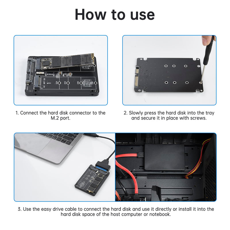 ELUTENG M.2 SATA NGFF to SATA Adapter (Not Support NVME/ M.2 PCIE) 6Gbps Dual NGFF MSATA Adapter B Key/ B&M Key SSD to 2.5" SATA III Converter Adapter Max 4TB Support 2230 2242 2260 2280 SSDs