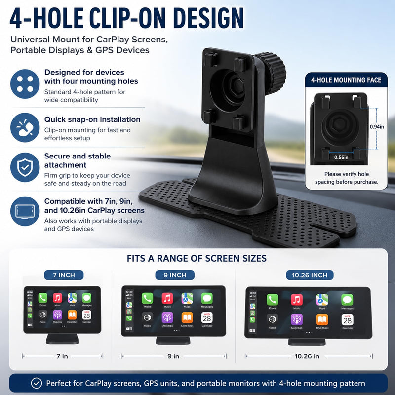 Carplay Mount For Portable Car Play Screen,Carplay Screen Mount With Extra Large Adhesive Base,Carplay Holder Mount,Cd Mount For Carplay Screen,Carplay Dash Mount For 7/9"/10.26" Displays Easy Install
