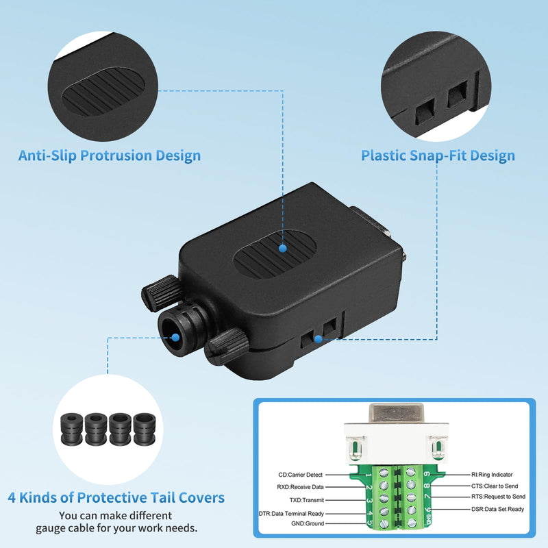 12PCS 9 Pin RS232 Breakout Board Kit 9 Pin Male Breakout Connector RS 232 | RS232 Break Out Board With Case Solderless RS232 D-SUB Connector D-SUB to 9-pin Port Adapter with Nuts Screws Bolts Tail Pipe
