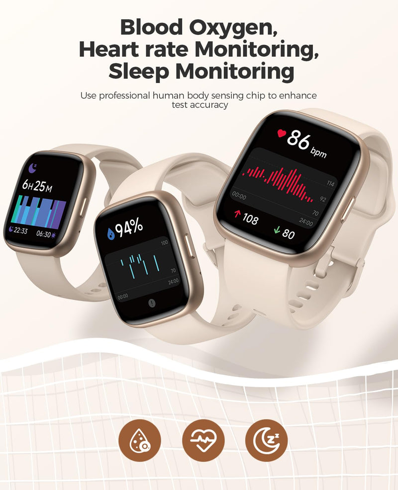 SOUYIE Smart Watches for Women, IP68 Waterproof, Alexa Built-in, 1.83" HD Customizable Display, Heart Rate, Blood Oxygen, Sleep, Weather Updates, Fitness Tracker for Android & iOS, Glod