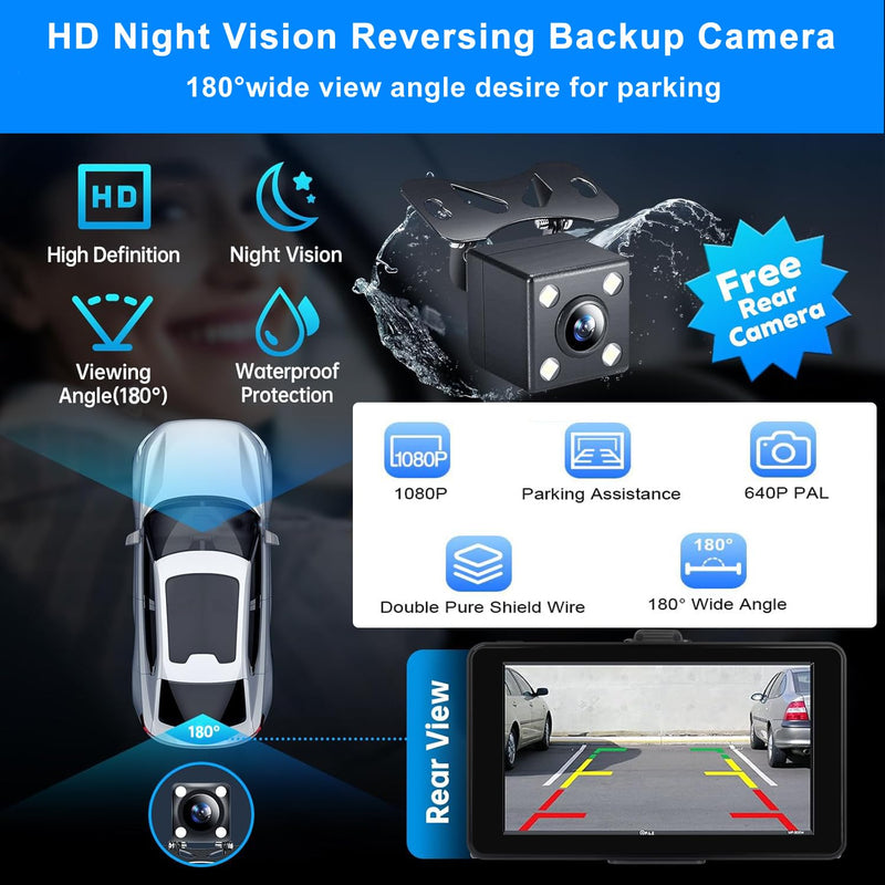 7" Wireless Apple CarPlay & Android Auto Car Screen, HD Portable/Double Din Car Stereo with GPS Navigation, Backup Camera, Voice Control, Bluetooth, FM Radio for All Cars 7 Inch Reverse Camera