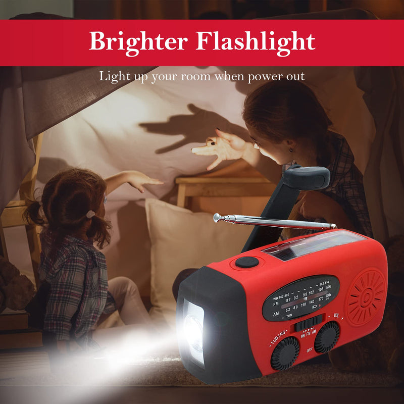 [AUSTRALIA] - RunningSnail Emergency Hand Crank Radio With LED Flashlight For Emergency, AM/FM NOAA Portable Weather Radio With 2000mAh Power Bank Phone Charger, USB Charged & Solar Power For Camping, Emergency 087-Red 