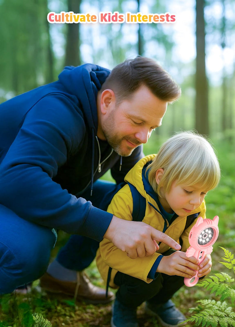 [AUSTRALIA] - 2-in-1 Microscope Camera for Kids, Mini Handheld Microscope Supporting Multiple Viewing Angles, Outdoor Educational Science Adventure Toys, Birthday Gifts for 3-10 Years Old Girls, Pink Cat 