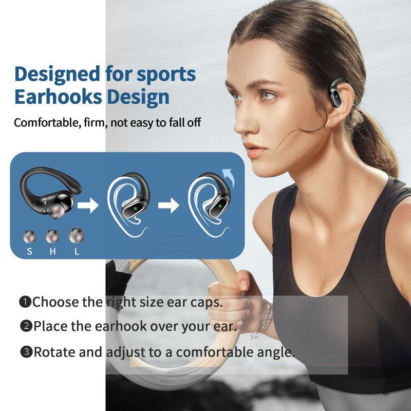 Wireless Earbuds, 2026 Bluetooth 5.4 Headphones Sport, 60Hrs HiFi Stereo Deep Bass Over-Ear buds with ENC Noise Cancelling Mic, IP7 Waterproof & LED Display Earphones with Earhooks for Workout/Running SkyMark Black